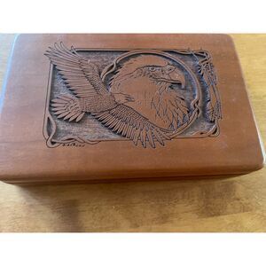 Domino Set with Box Eagle "Wilderness Wood" USA Made Carved Box Dominoes Game